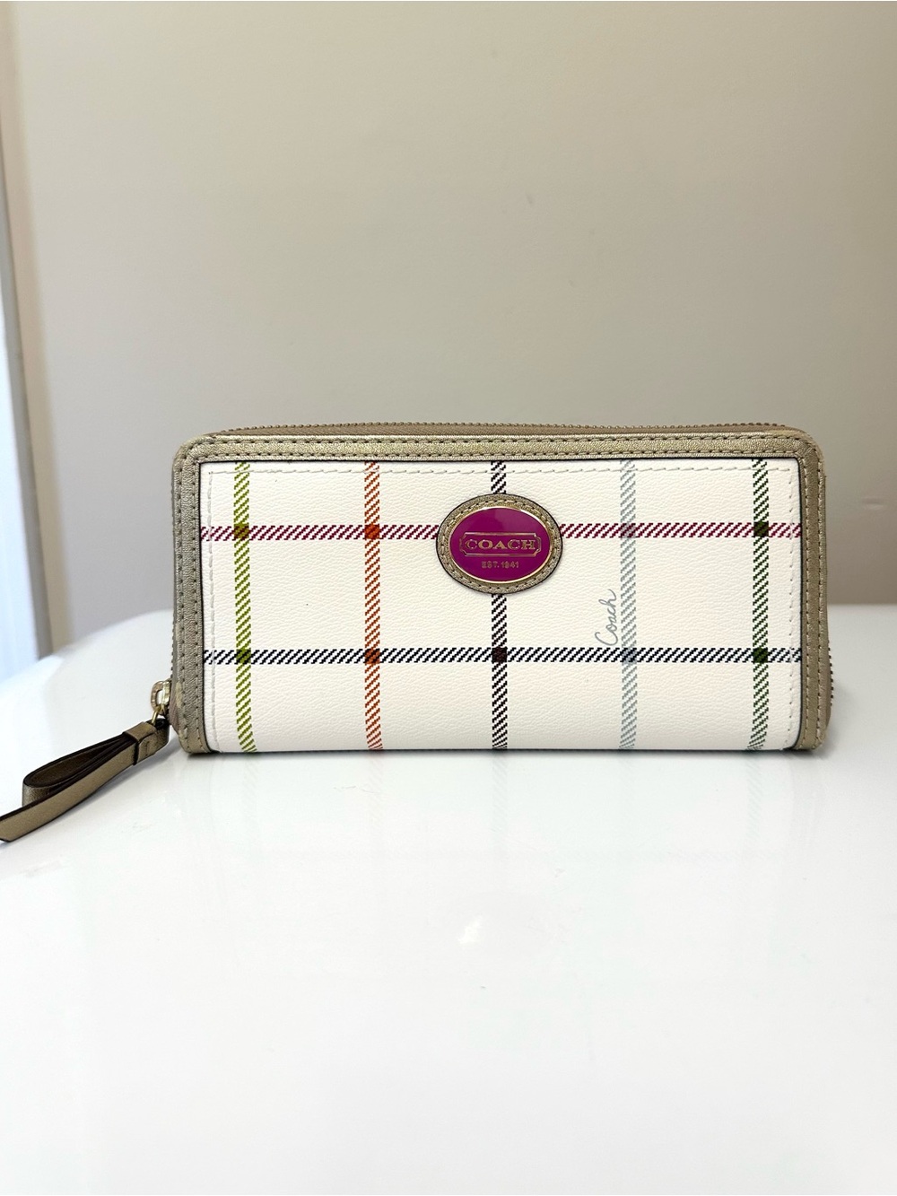 Coach Peyton Tattersall Plaid Zip Wallet